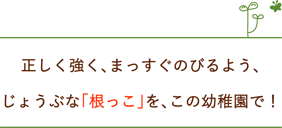 正しく強く、まっすぐのびるよう、じょうぶな根っこを、この幼稚園で！